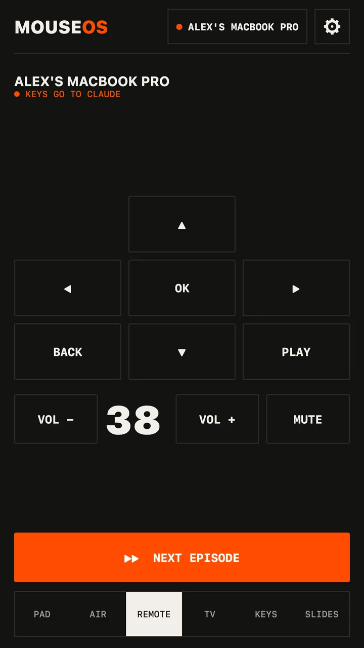 MouseOS media remote screen